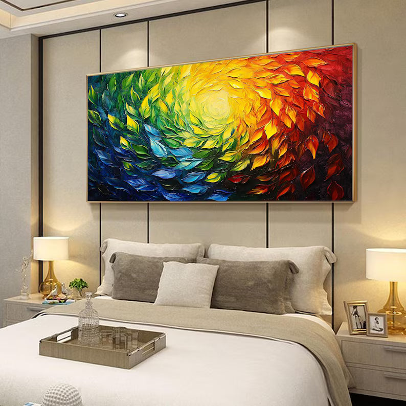 Color Vortex – Textured Rainbow Abstract Floral Spiral Wall Art#AB14050