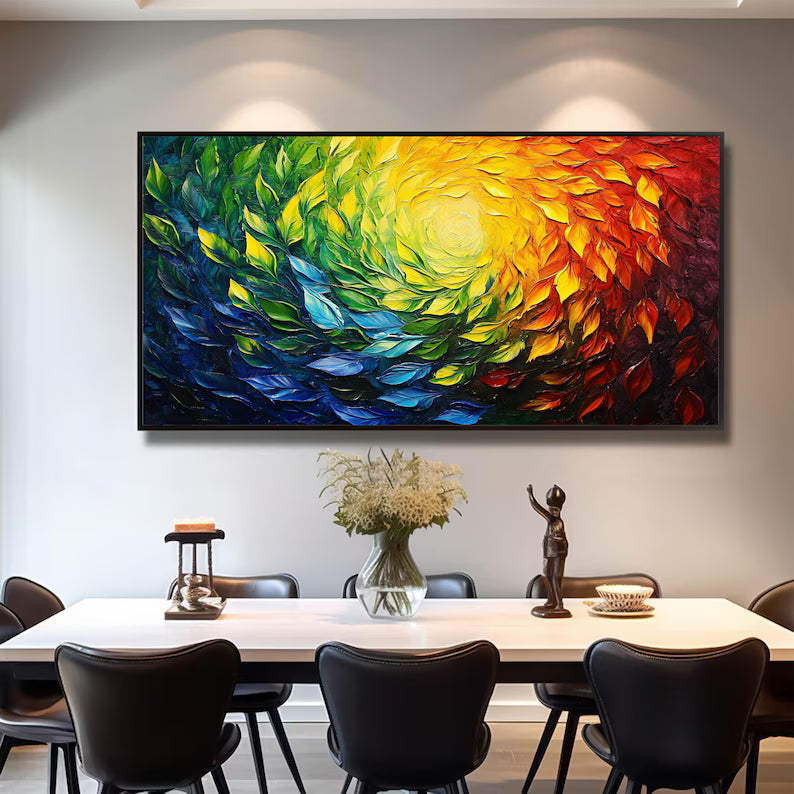 Color Vortex – Textured Rainbow Abstract Floral Spiral Wall Art#AB14050