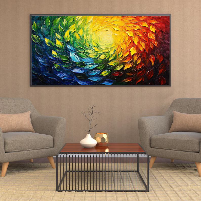 Color Vortex – Textured Rainbow Abstract Floral Spiral Wall Art#AB14050