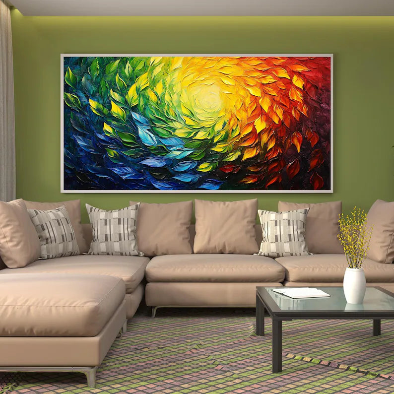 Color Vortex – Textured Rainbow Abstract Floral Spiral Wall Art#AB14050