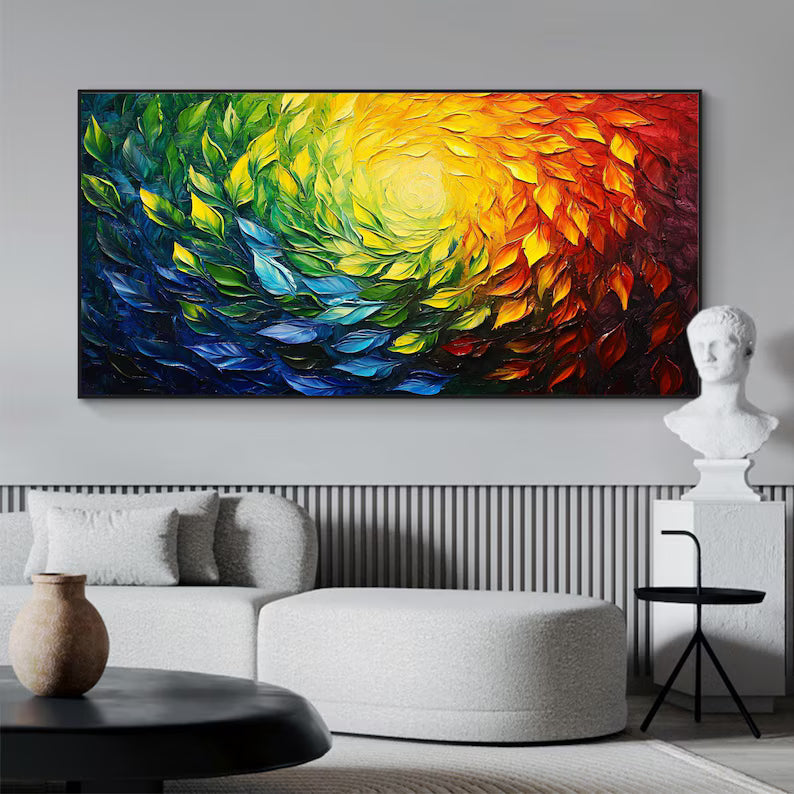Color Vortex – Textured Rainbow Abstract Floral Spiral Wall Art#AB14050