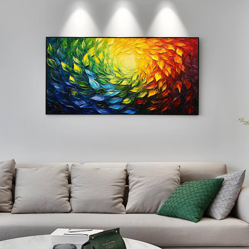 Color Vortex – Textured Rainbow Abstract Floral Spiral Wall Art#AB14050