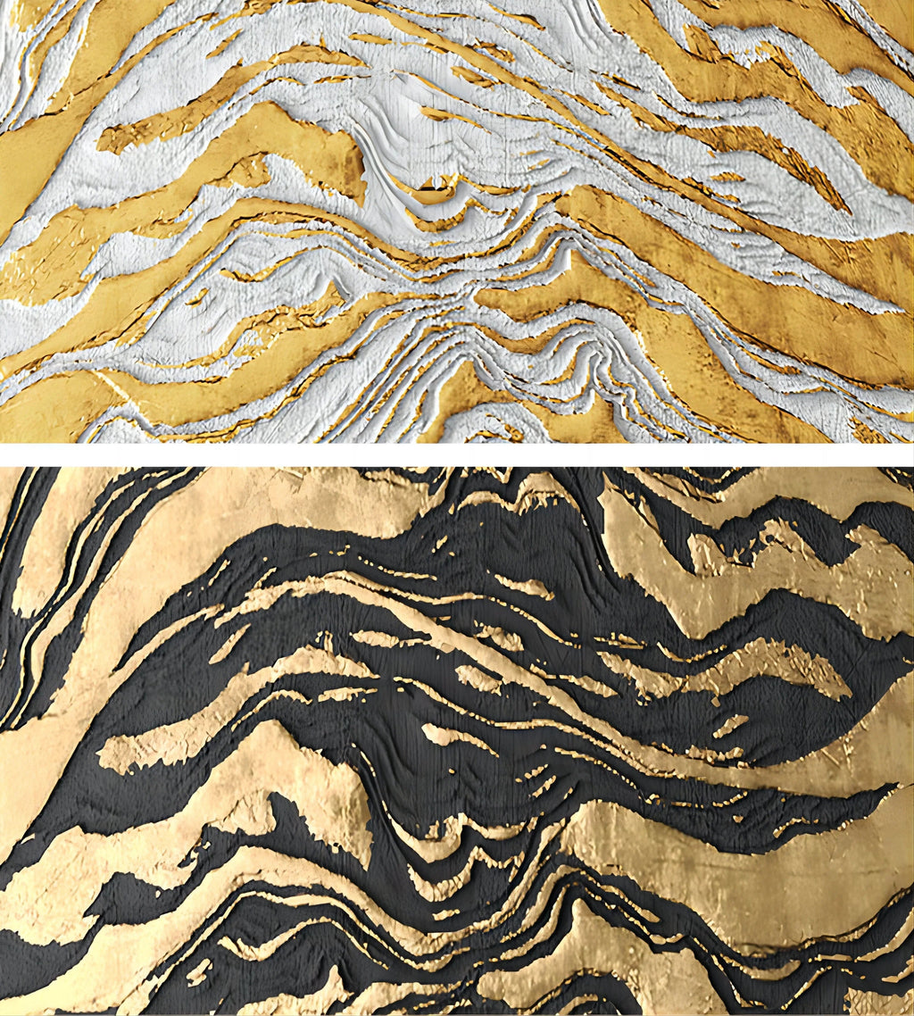 Golden Erosion-Black Gold Layered Texture Abstract Oil Painting Wall Art