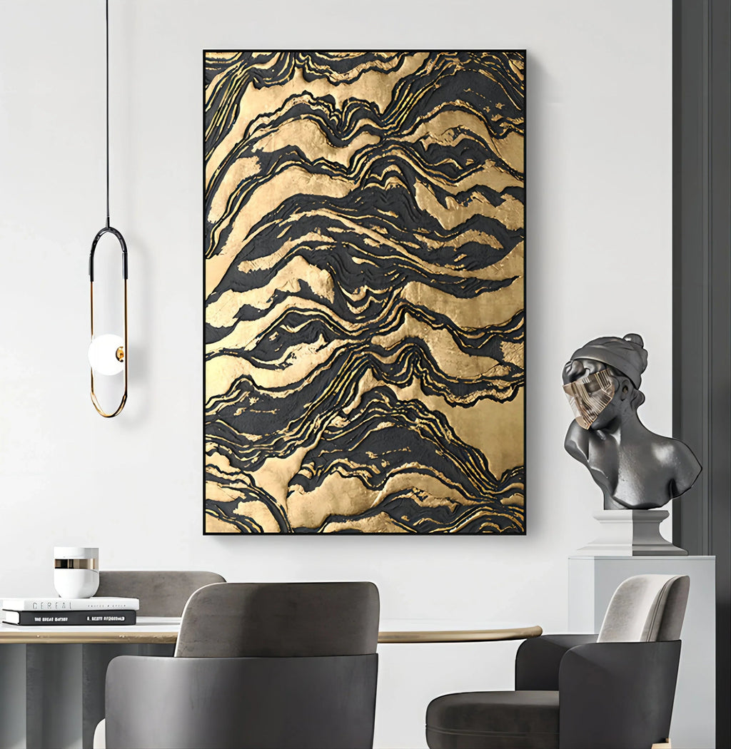 Golden Erosion-Black Gold Layered Texture Abstract Oil Painting Wall Art