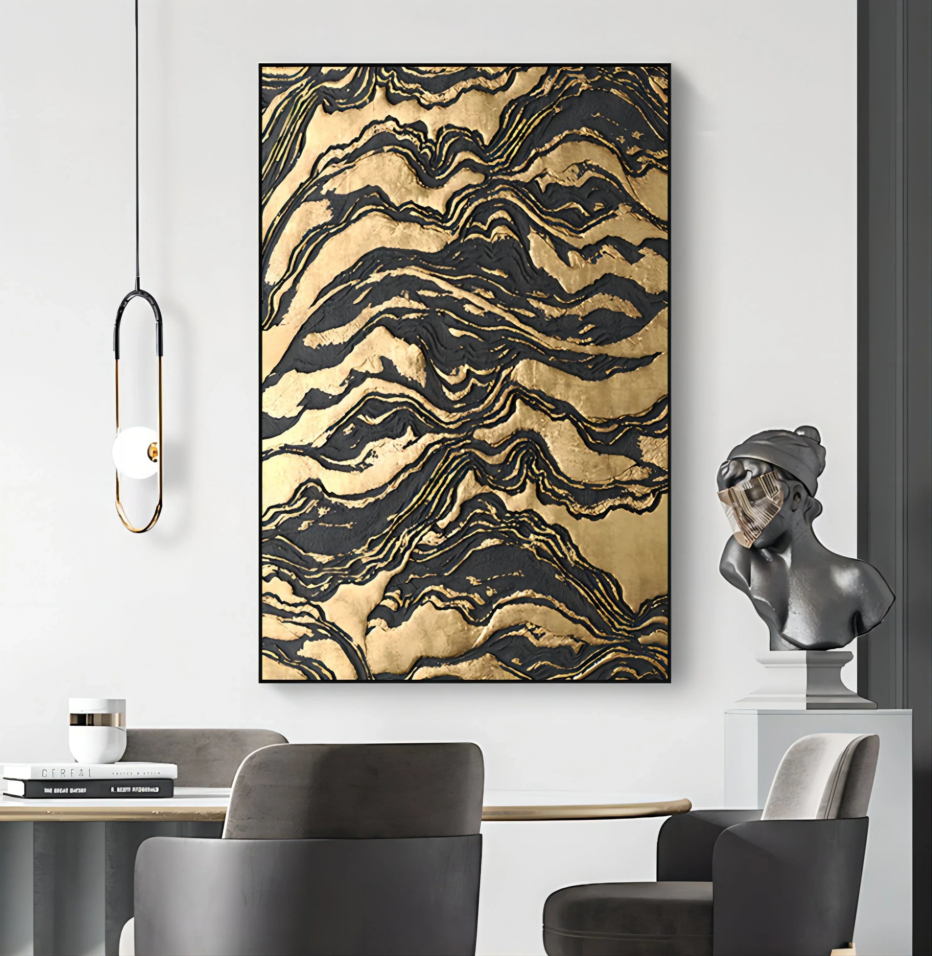 Golden Erosion-Black Gold Layered Texture Abstract Oil Painting Wall Art