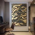 Golden Erosion-Black Gold Layered Texture Abstract Oil Painting Wall Art
