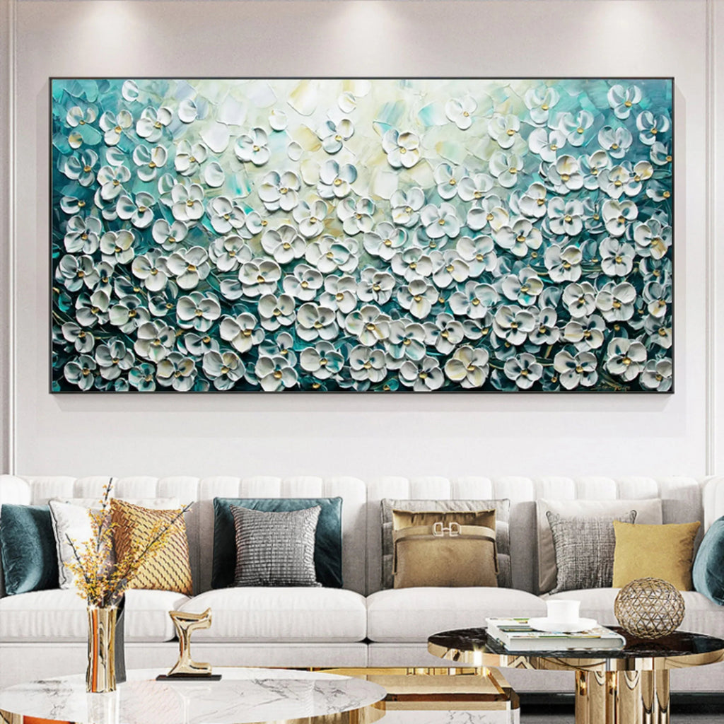 Floral Symphony-3D Blue and White Flower Sea Textured Abstract Wall Art#FL10062