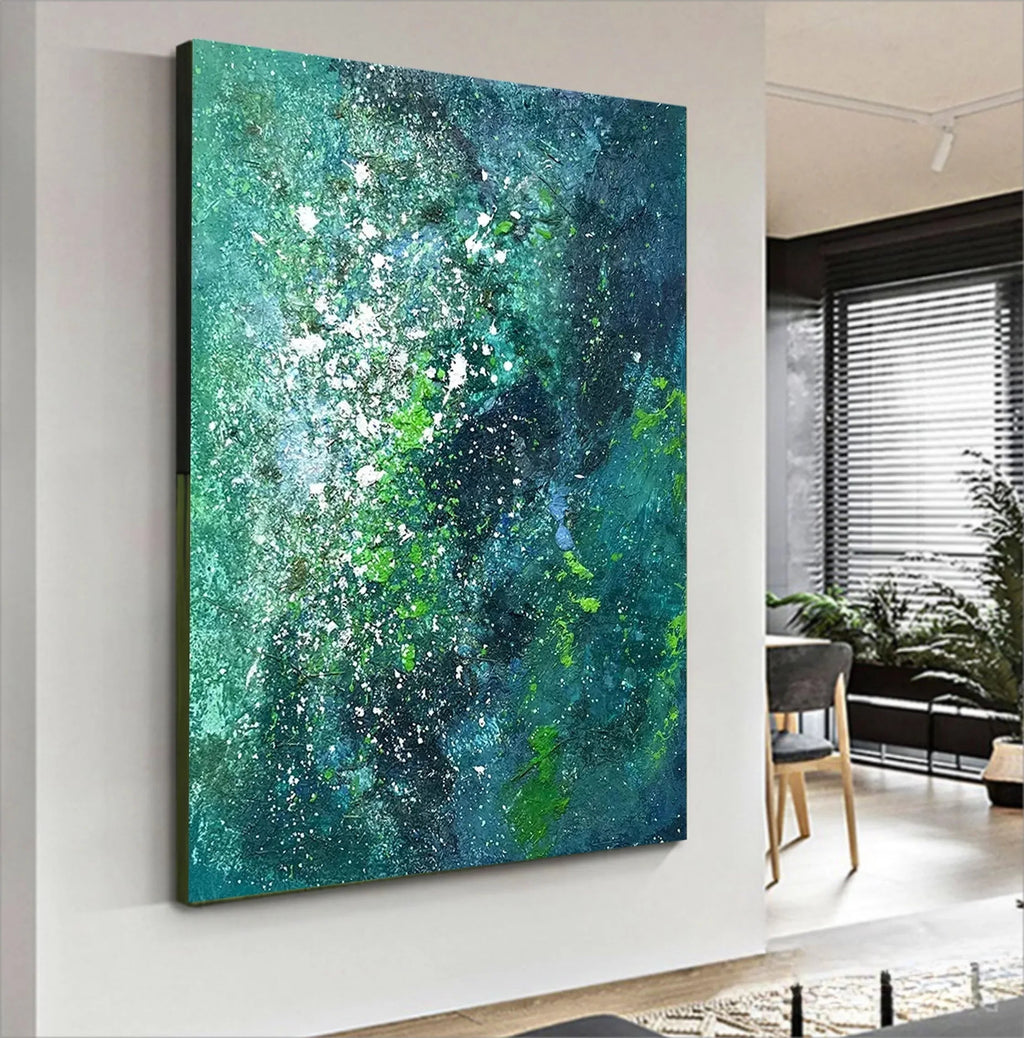 Emerald Cosmos-Hand-Painted Abstract Wall Art for Modern Interior Decoration