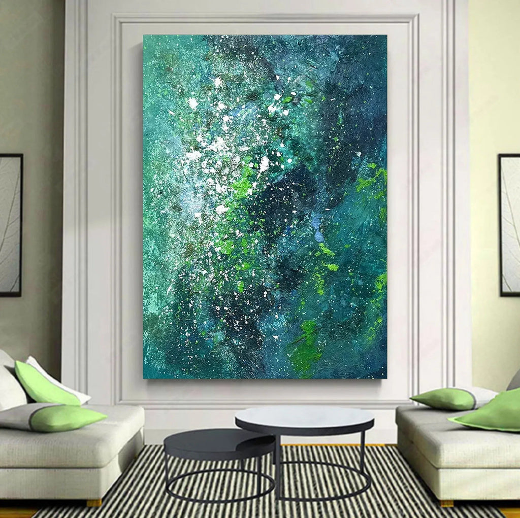 Emerald Cosmos-Hand-Painted Abstract Wall Art for Modern Interior Decoration