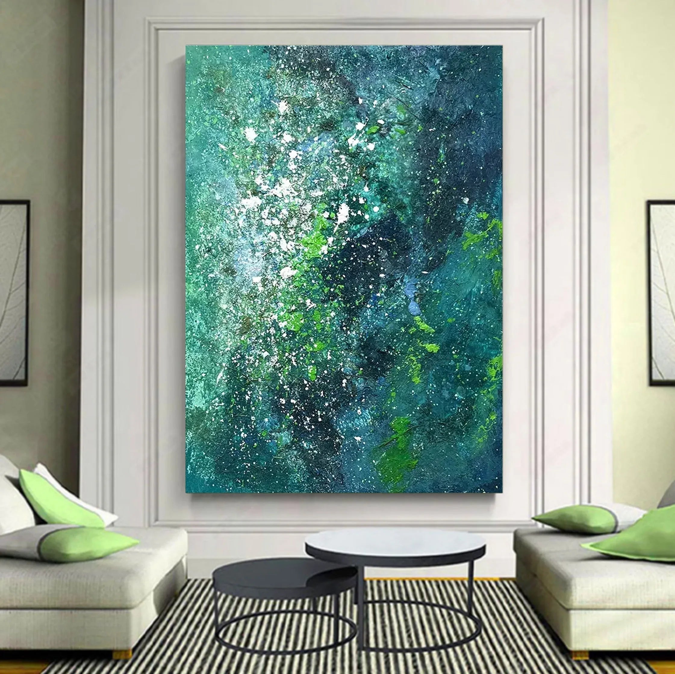 Emerald Cosmos-Hand-Painted Abstract Wall Art for Modern Interior Decoration