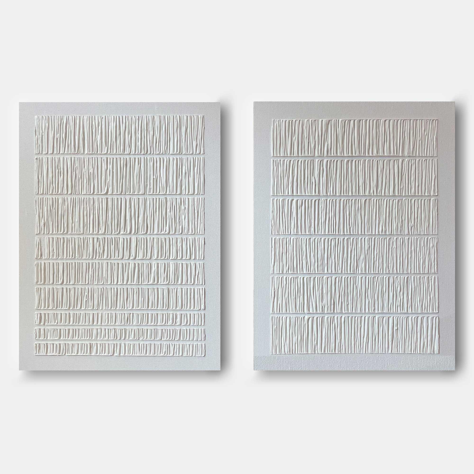 Linear Harmony Diptych Art Set Of 2-Pure White Minimalist Striped Abstract Wall Art