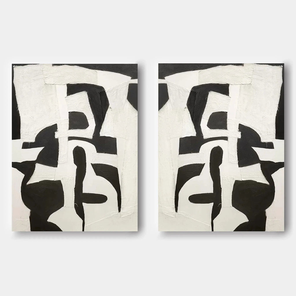 Monochrome Harmony SET OF 2-Modern Minimalist Abstract Geometric Block Wall Art