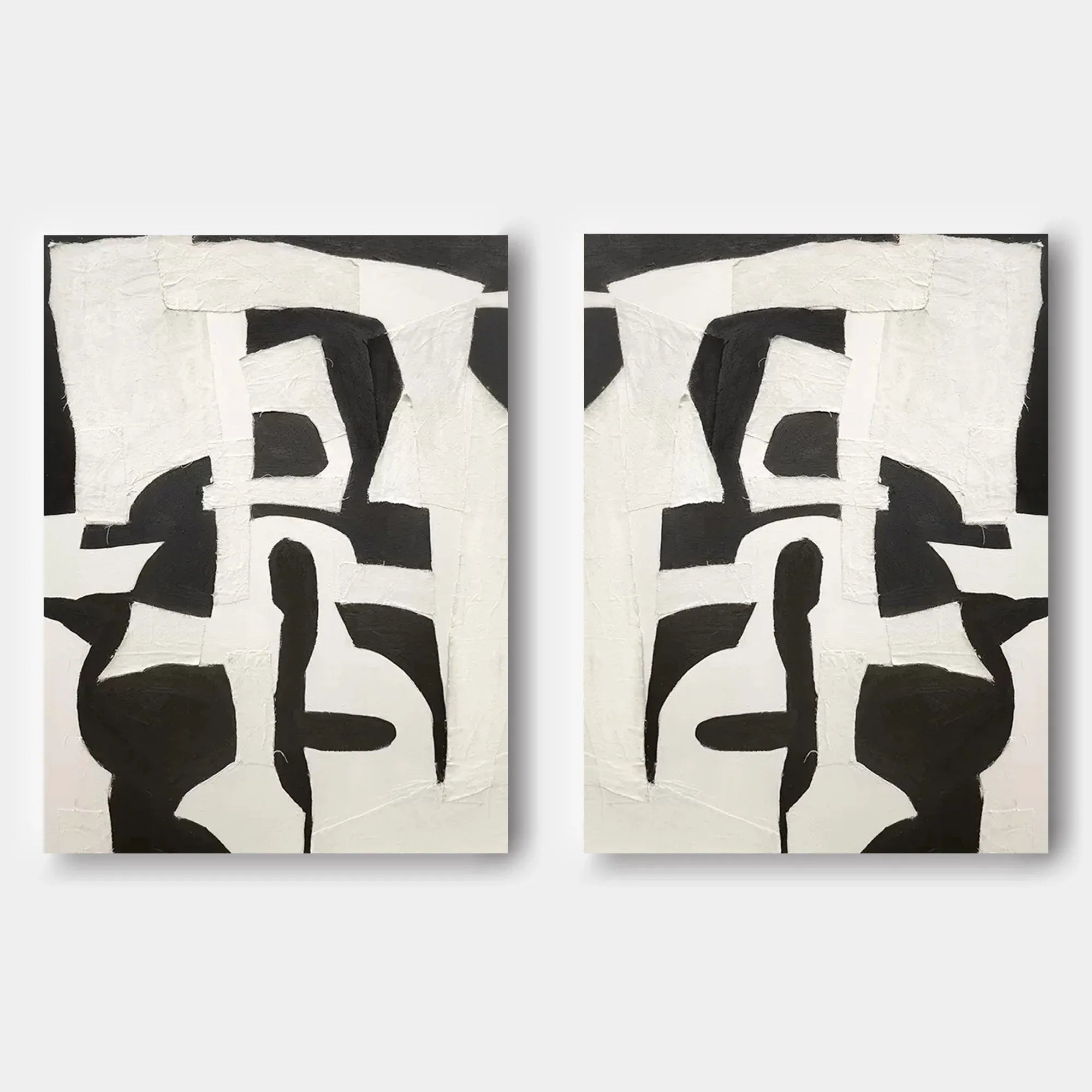 Monochrome Harmony SET OF 2-Modern Minimalist Abstract Geometric Block Wall Art