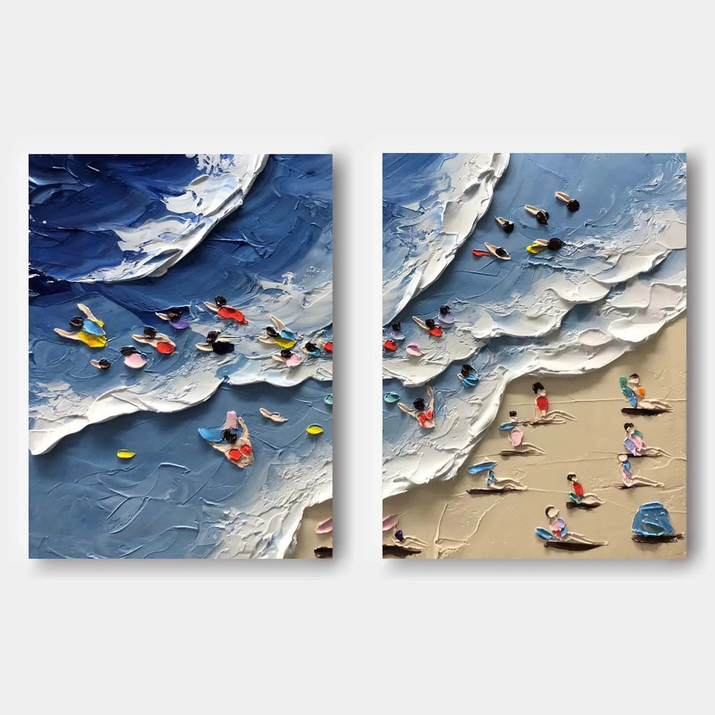 Coastal Bliss Diptych Art Set Of 2-Abstract Texture Wall Art of Wave Beach
