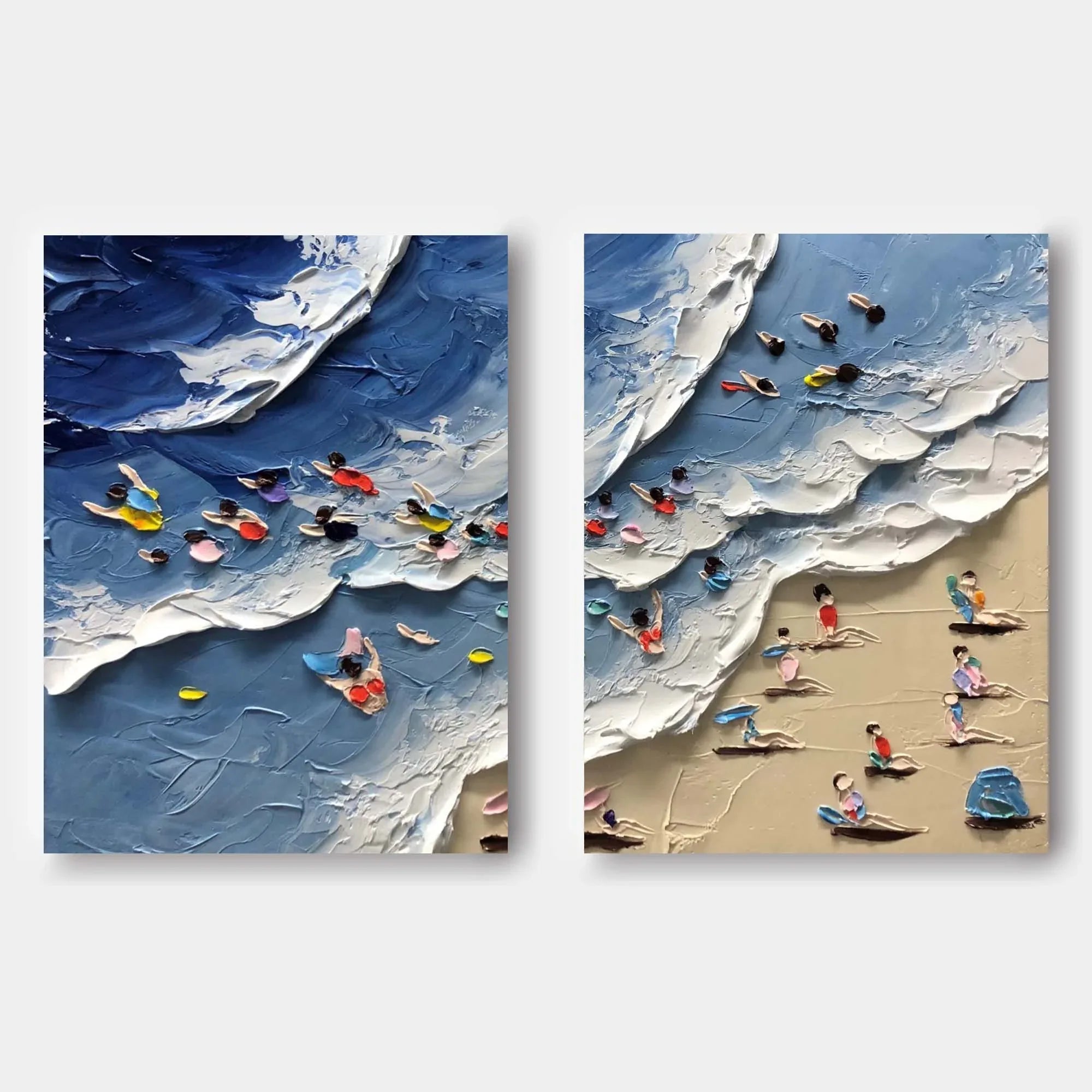 Coastal Bliss Diptych Art Set Of 2-Abstract Texture Wall Art of Wave Beach