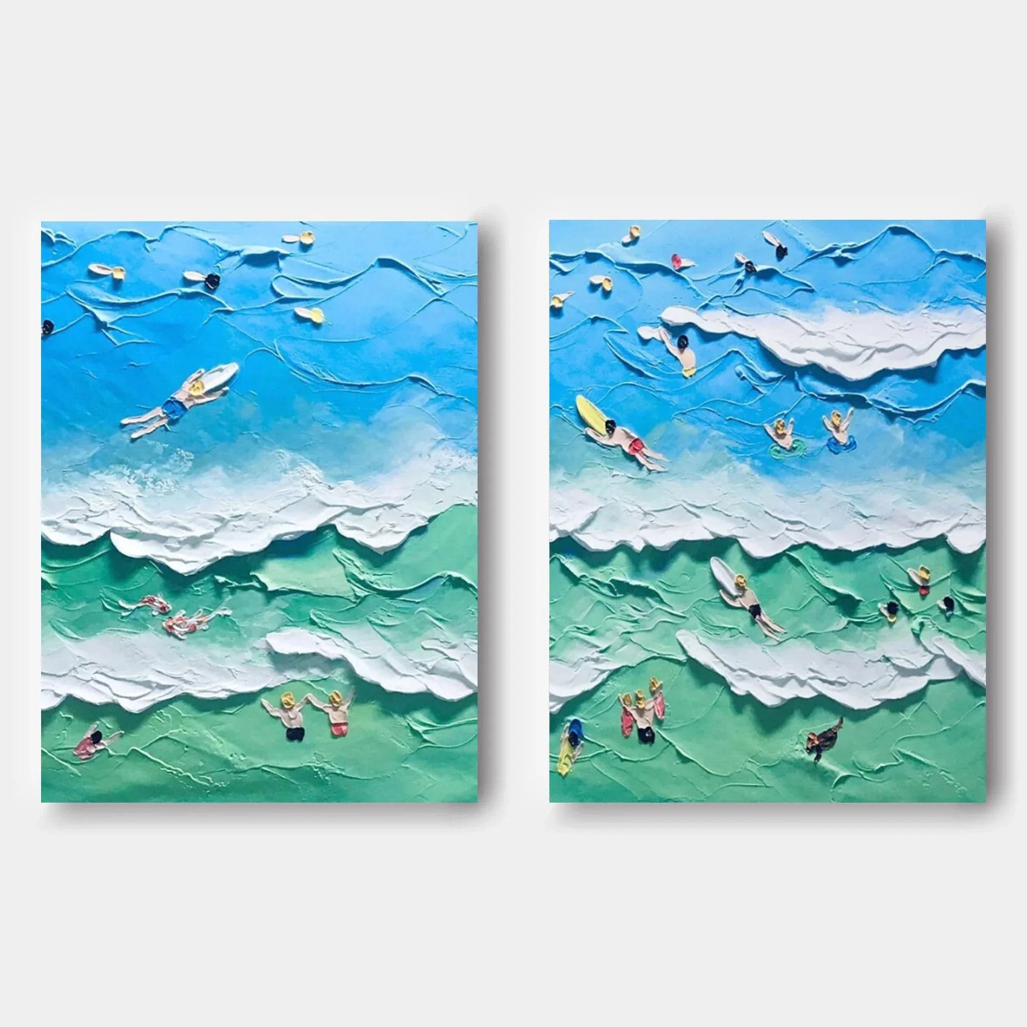 Ocean Vibes Surf Diptych Set Of 2-Modern Three-Dimensional Ocean Surfing Texture Wall Art