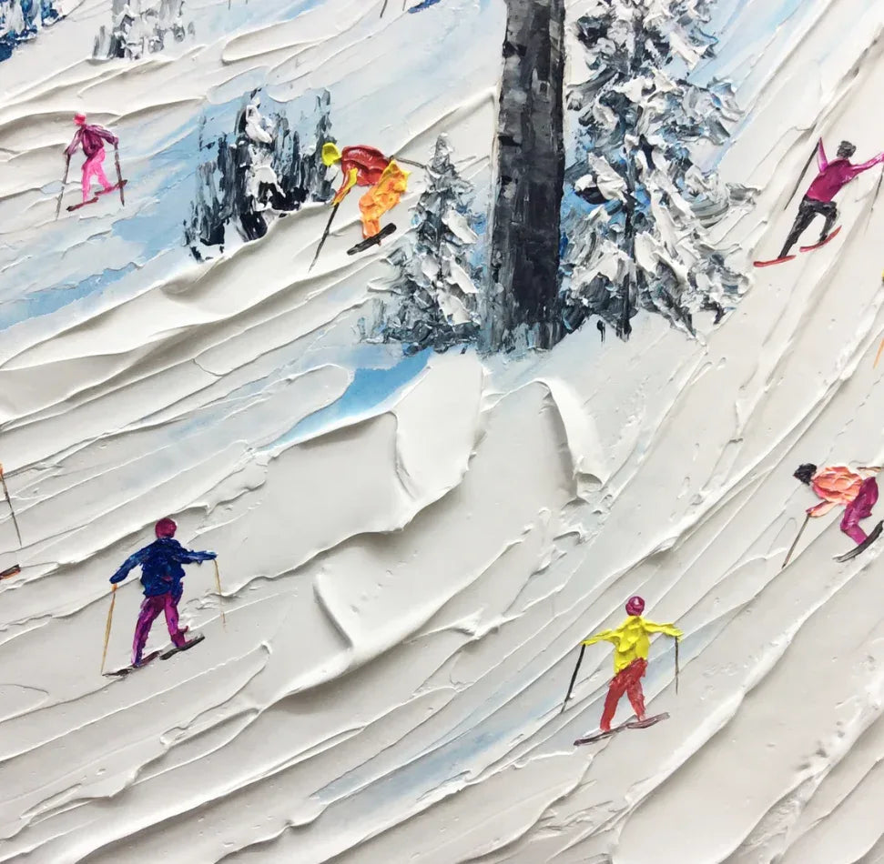 Alpine Adventure-Hand Drawn Thick Coated Ski Texture Oil Painting Wall Art
