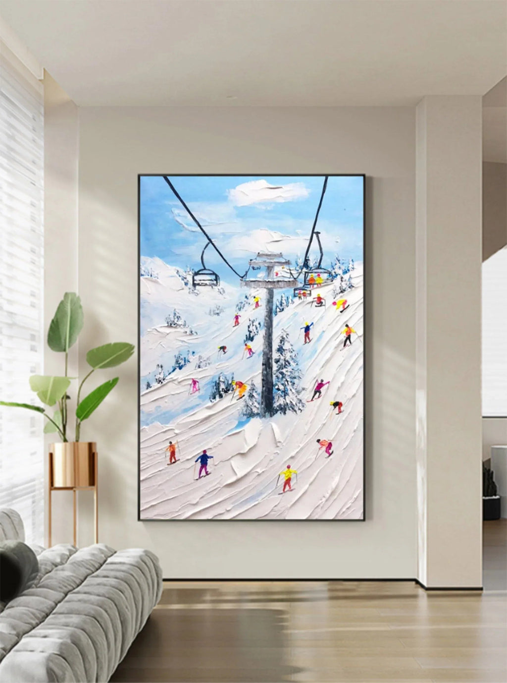 Alpine Adventure-Hand Drawn Thick Coated Ski Texture Oil Painting Wall Art