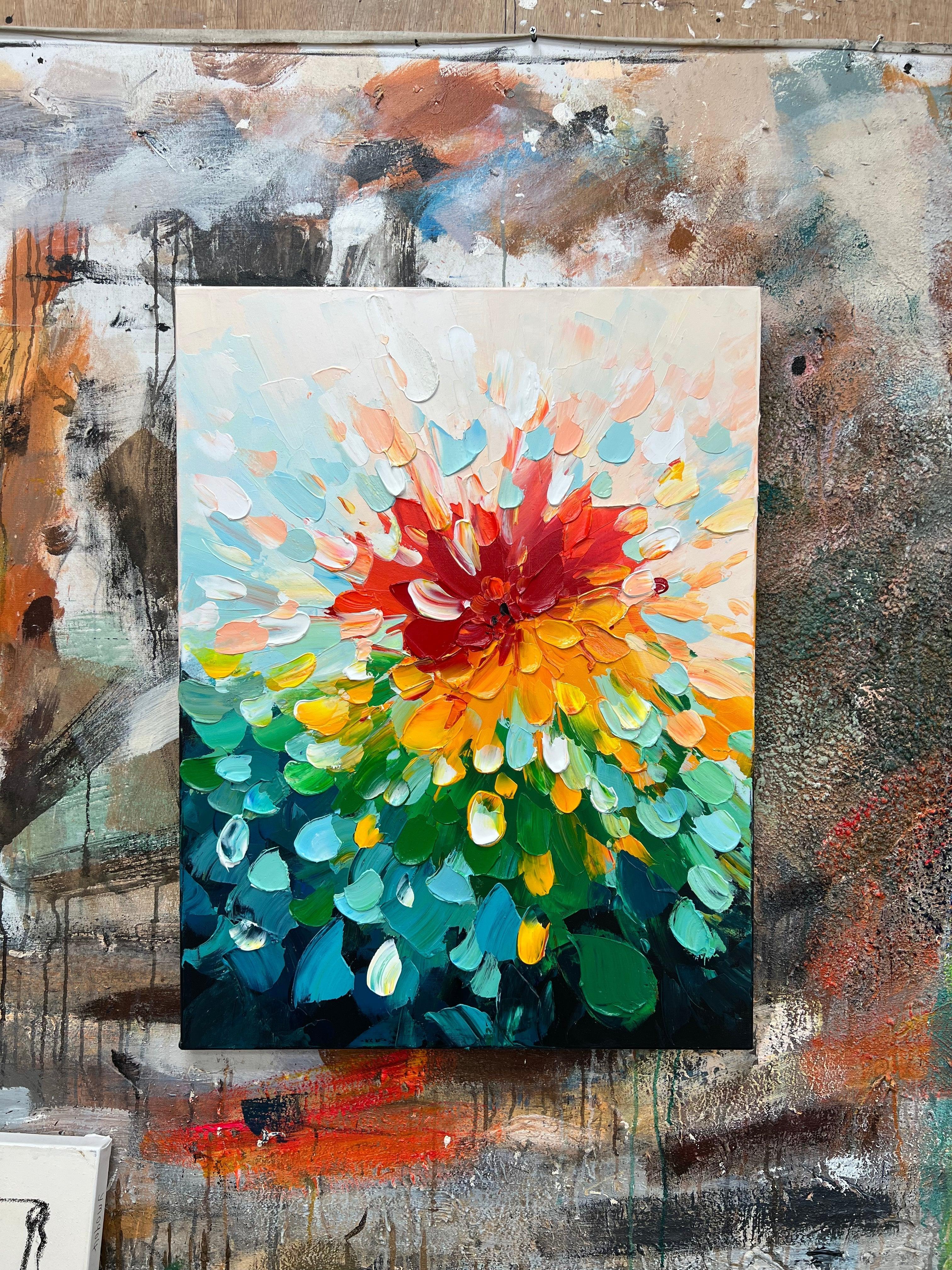 Blooming Radiance-Hand Drawn Color Three-Dimensional Flower Abstract Wall Art#FL10007