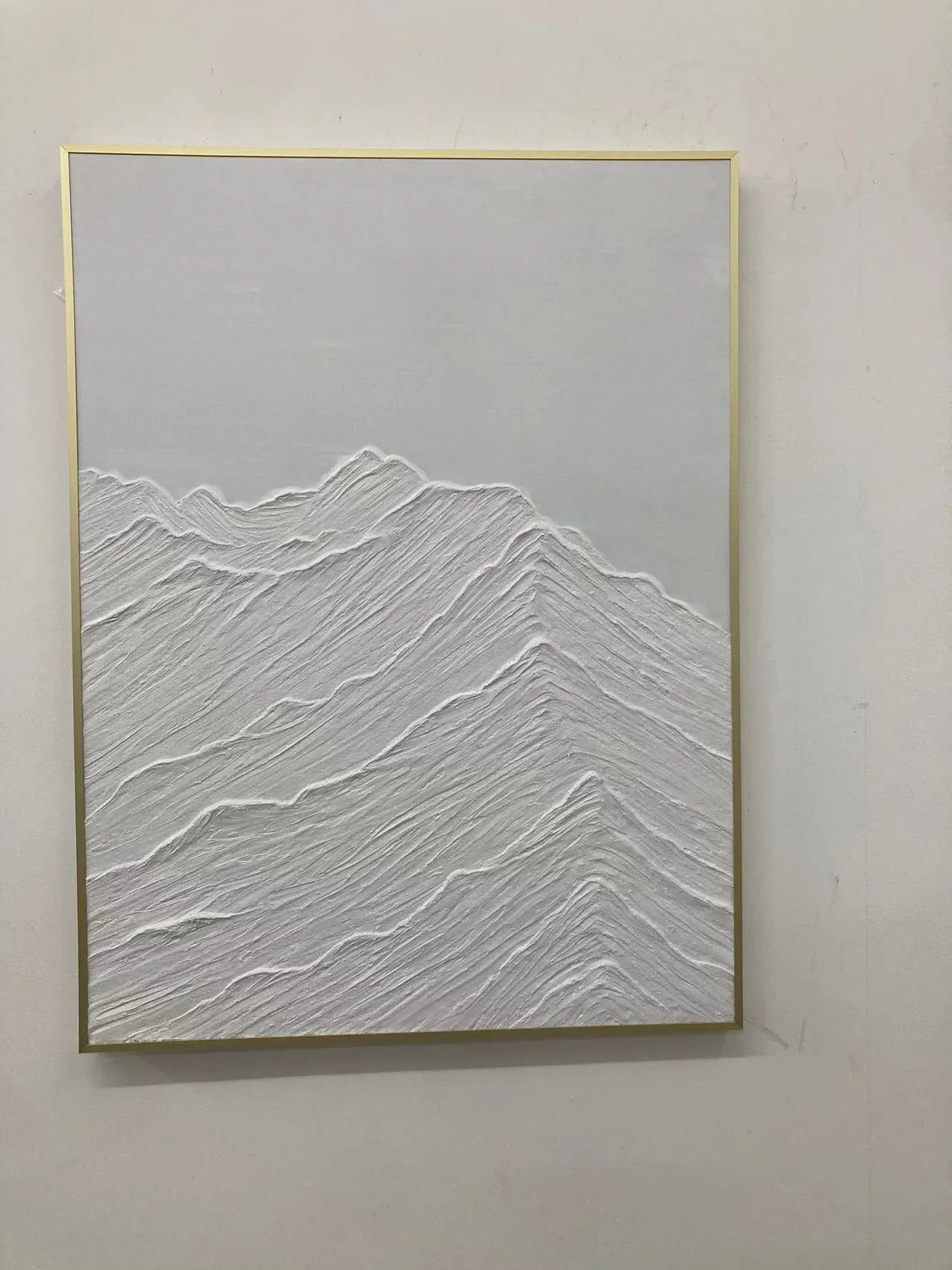 Serene Horizons- Modern Hand Drawn Minimalist Mountain Landscape Texture Vertical Wall Art