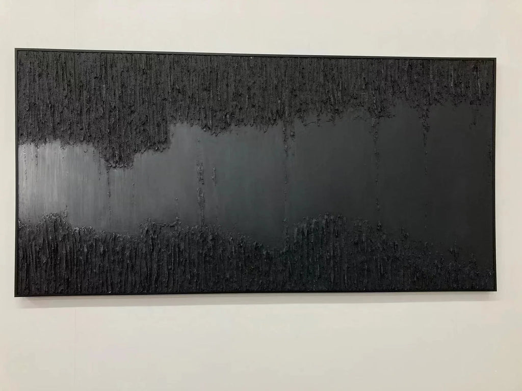 Midnight Echo-Minimally Abstract Thick Black Textured Oil Painting Wall Art