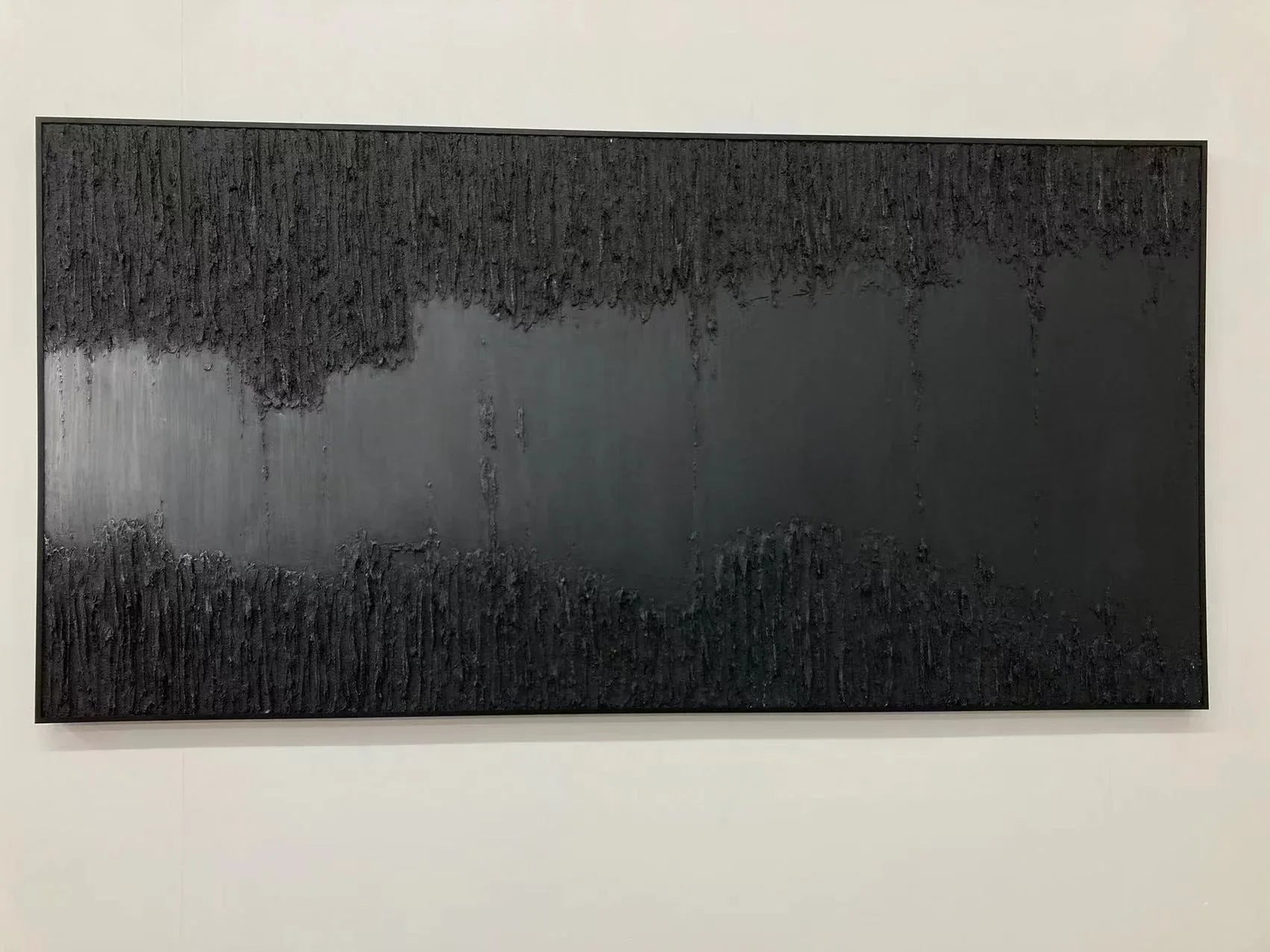 Midnight Echo-Minimally Abstract Thick Black Textured Oil Painting Wall Art