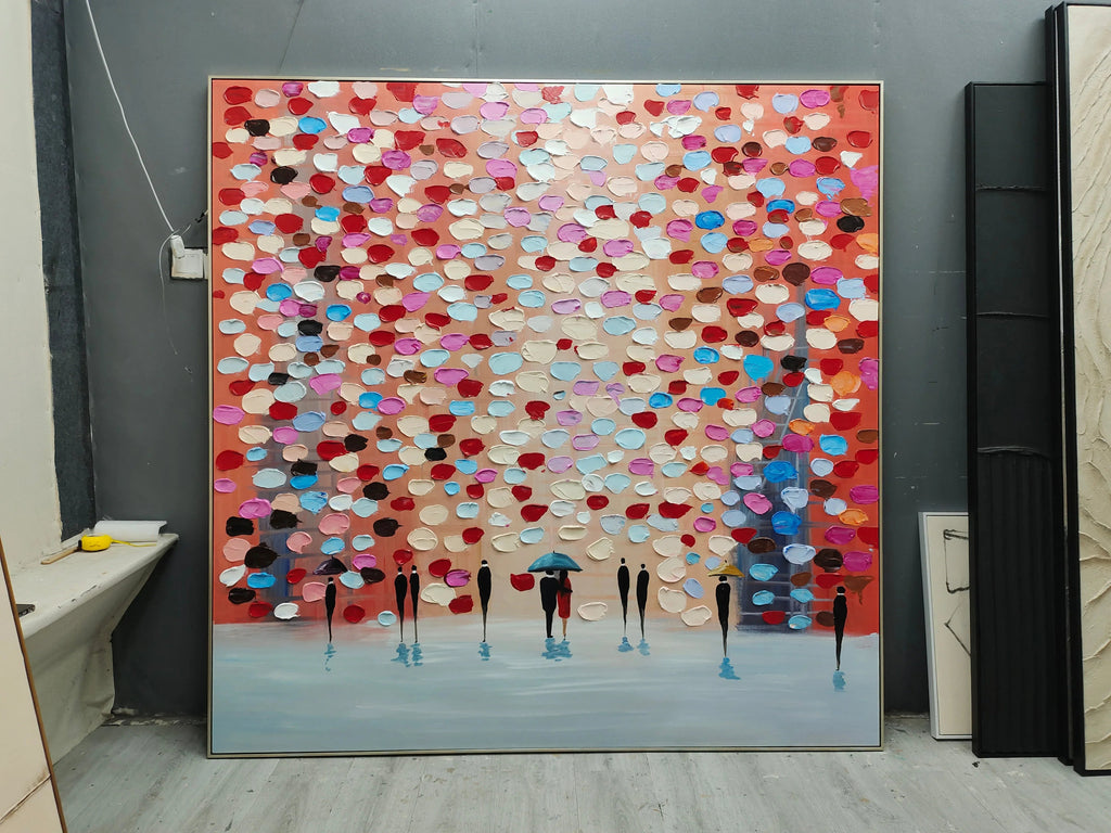 Rain of Colors - Hand drawn Thick painted Rainy Color Abstract Wall Art