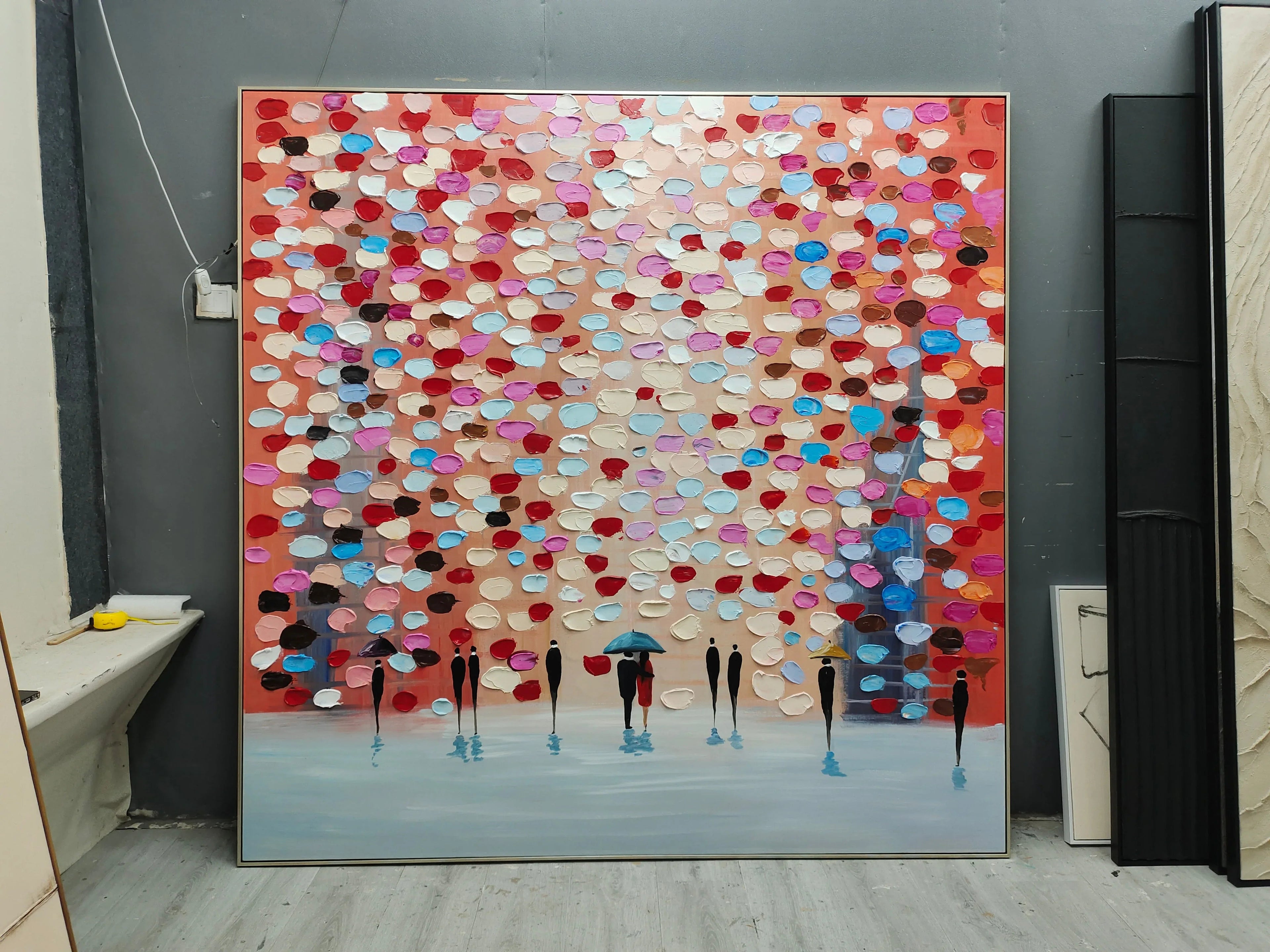 Rain of Colors - Hand drawn Thick painted Rainy Color Abstract Wall Art