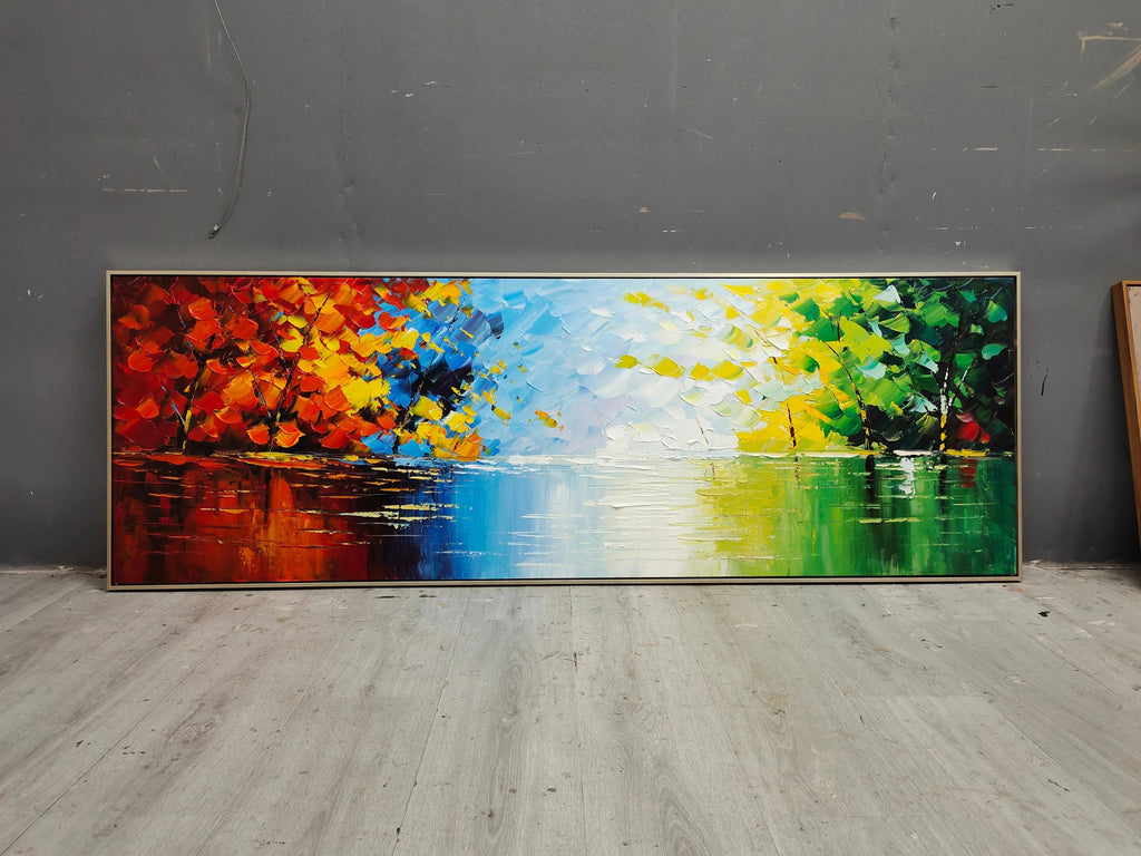 Seasons of Reflection -Horizontal Three-Dimensional Landscape Abstract Oil Painting Wall Art