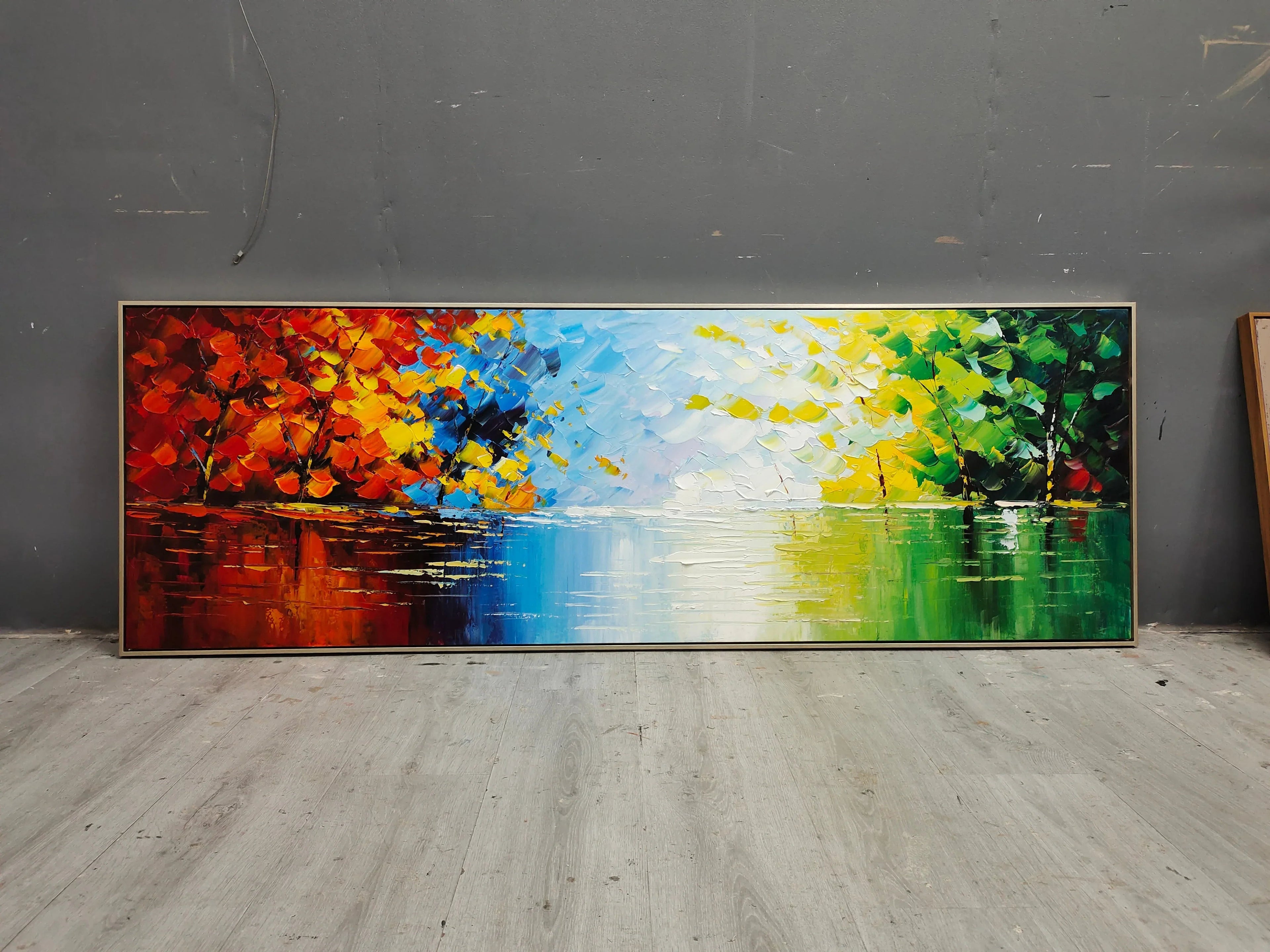 Seasons of Reflection -Horizontal Three-Dimensional Landscape Abstract Oil Painting Wall Art