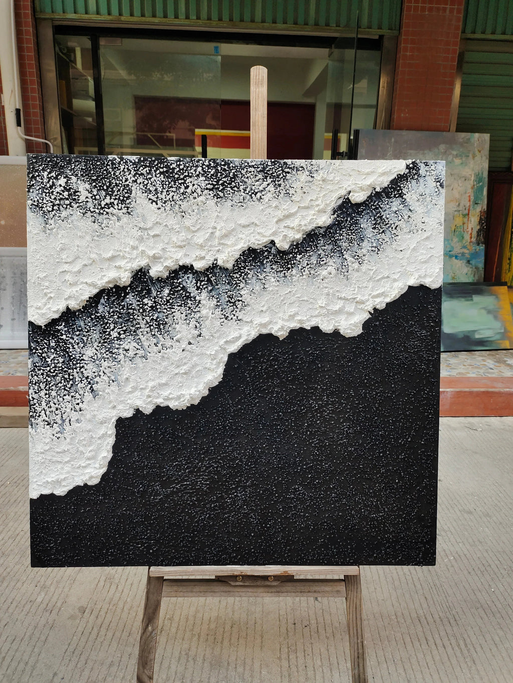 Dimensional Texture-Abstract Black and White Ocean Wave Textured Canvas Art