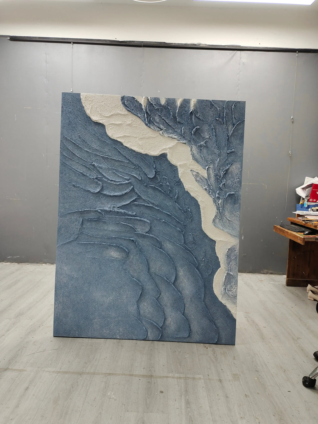Blue Tide-Hand Drawn Three-Dimensional Wave Texture Wall Art
