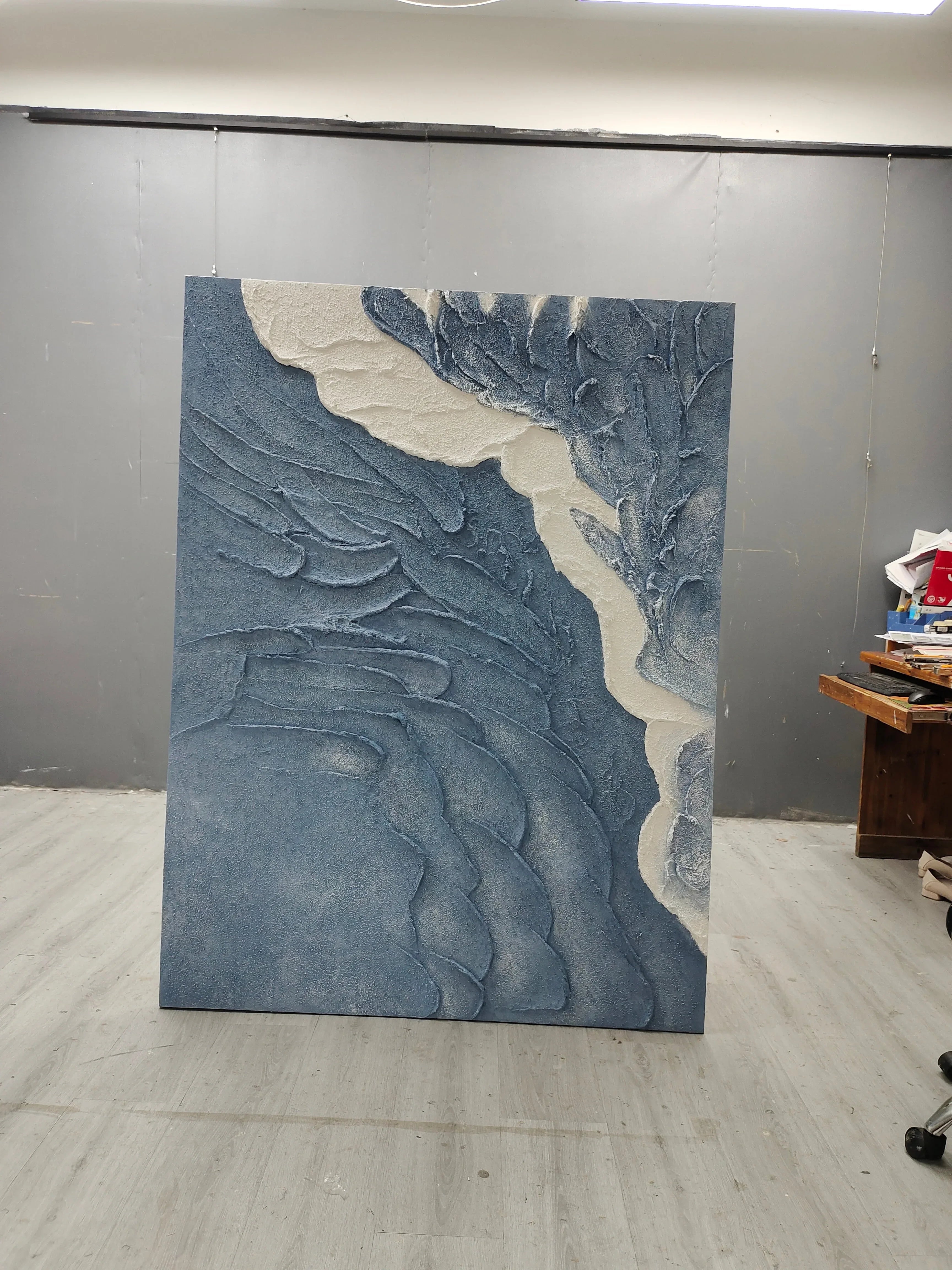Blue Tide-Hand Drawn Three-Dimensional Wave Texture Wall Art