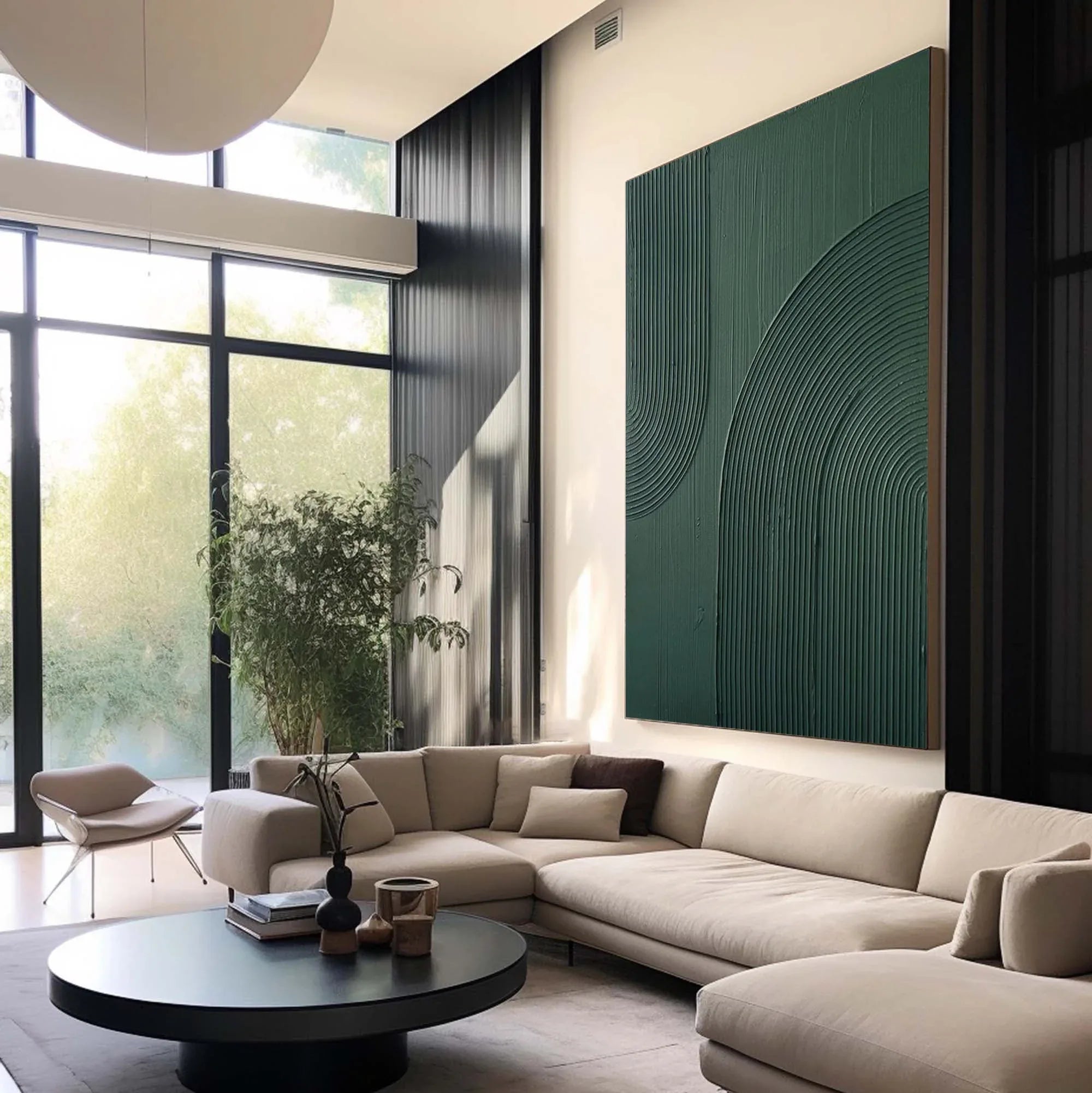 Emerald Echoes-Modern Minimalist Dark Green Curved Abstract Geometric Wall Art