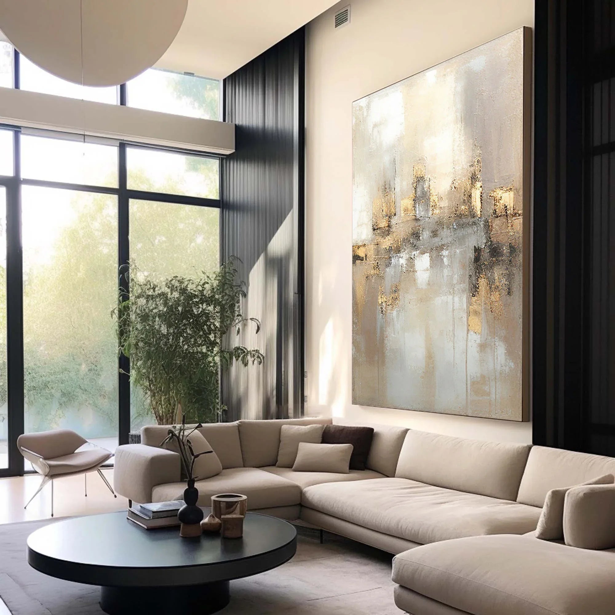 Reflections by the Lake-Hand Drawn Abstract and Peaceful Landscape Texture Oil Painting Wall Art