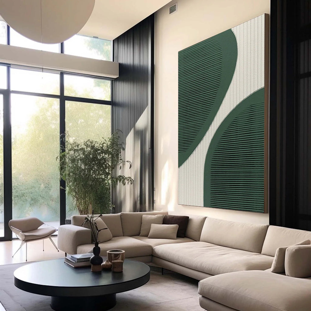 Curved Harmony-Modern Minimalist Green and White Curved Geometric Abstract Wall Art