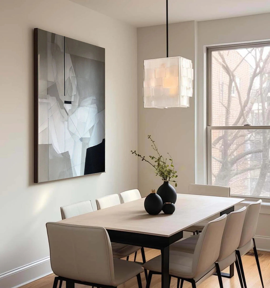 Fragmented Vision-Black, White, and Gray Geometric Deconstruction of Abstract Wall Art