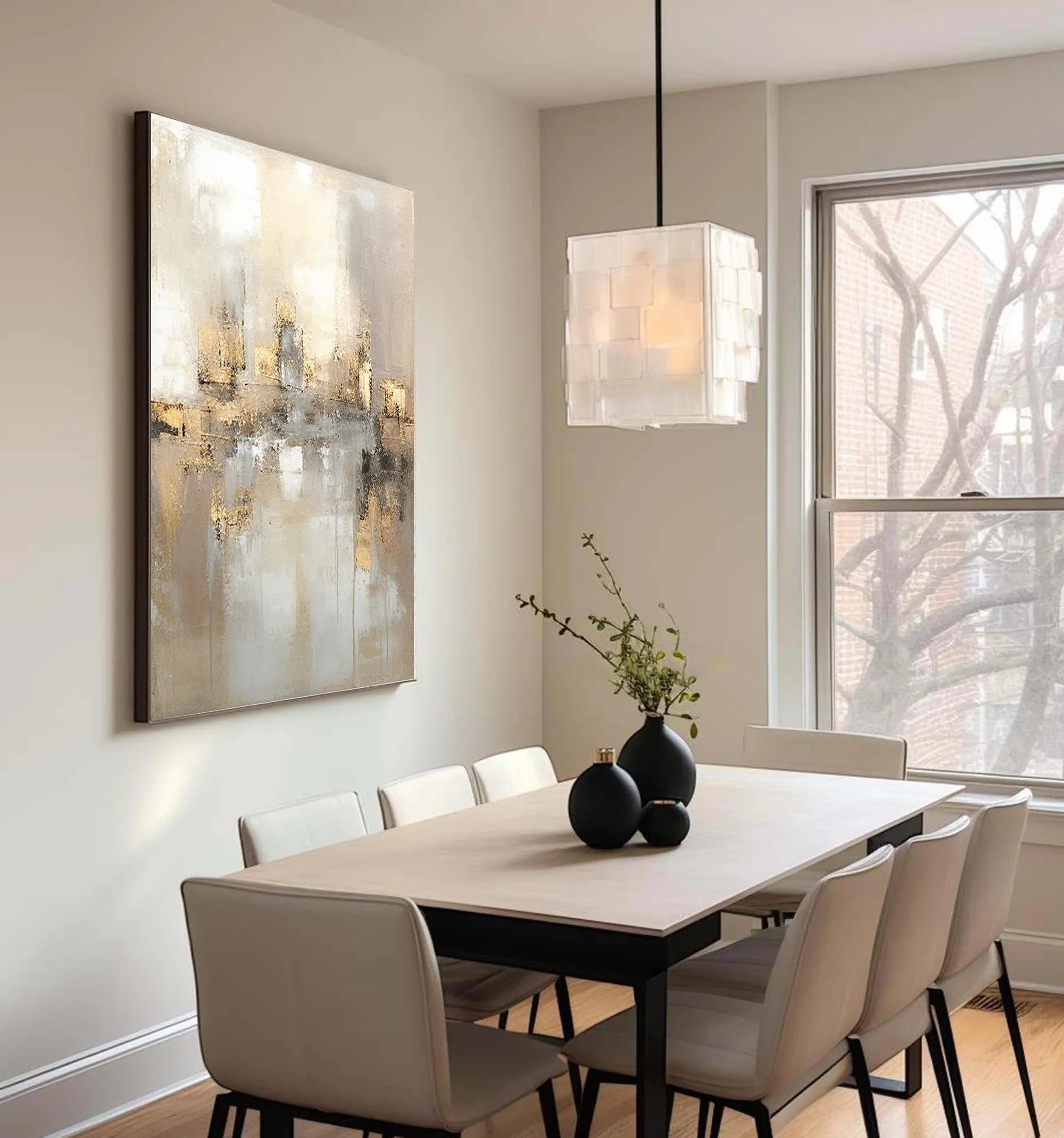 Reflections by the Lake-Hand Drawn Abstract and Peaceful Landscape Texture Oil Painting Wall Art