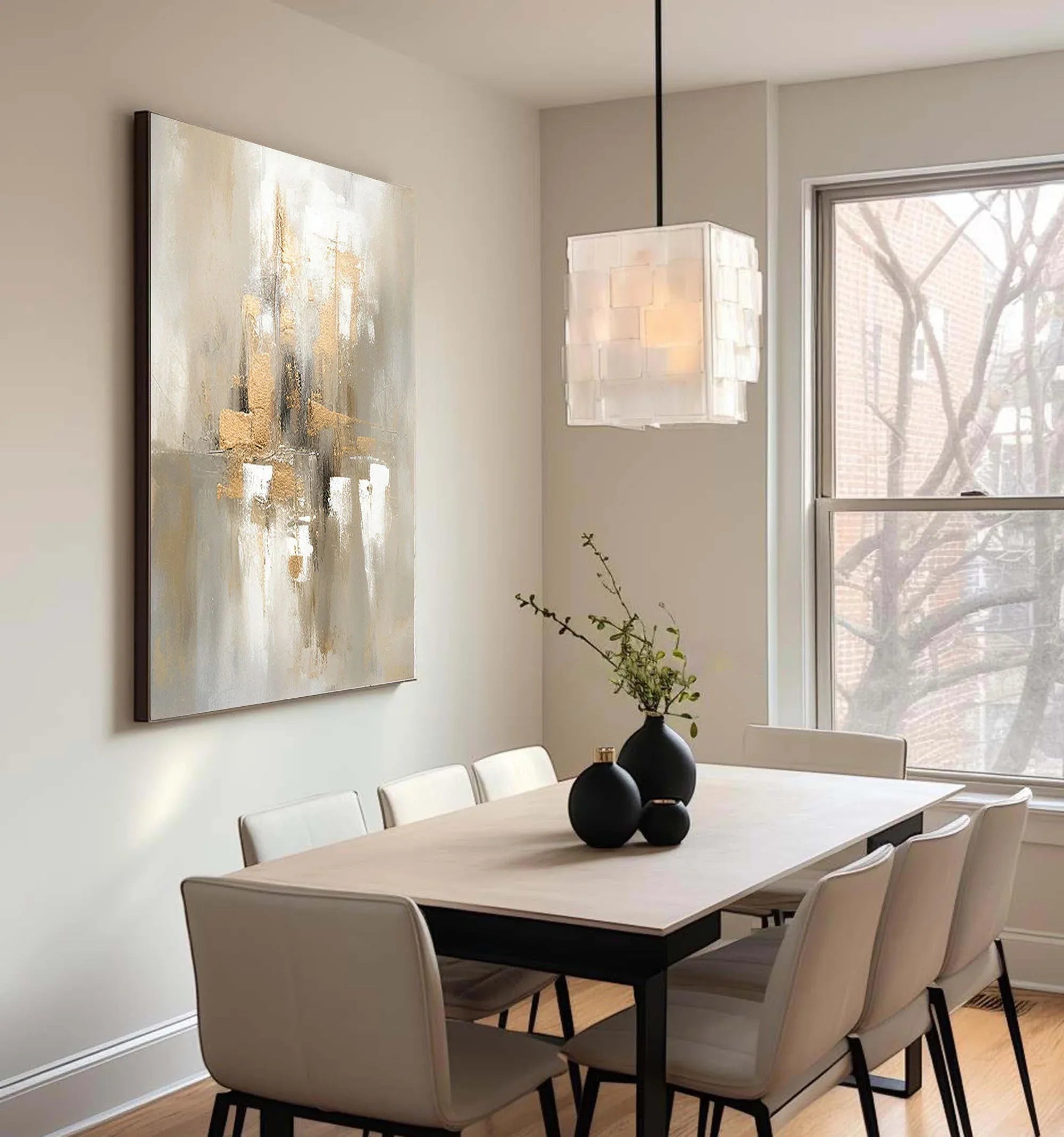 Golden Glow-Hand Drawn Three-Dimensional Urban Landscape Abstract Wall Art