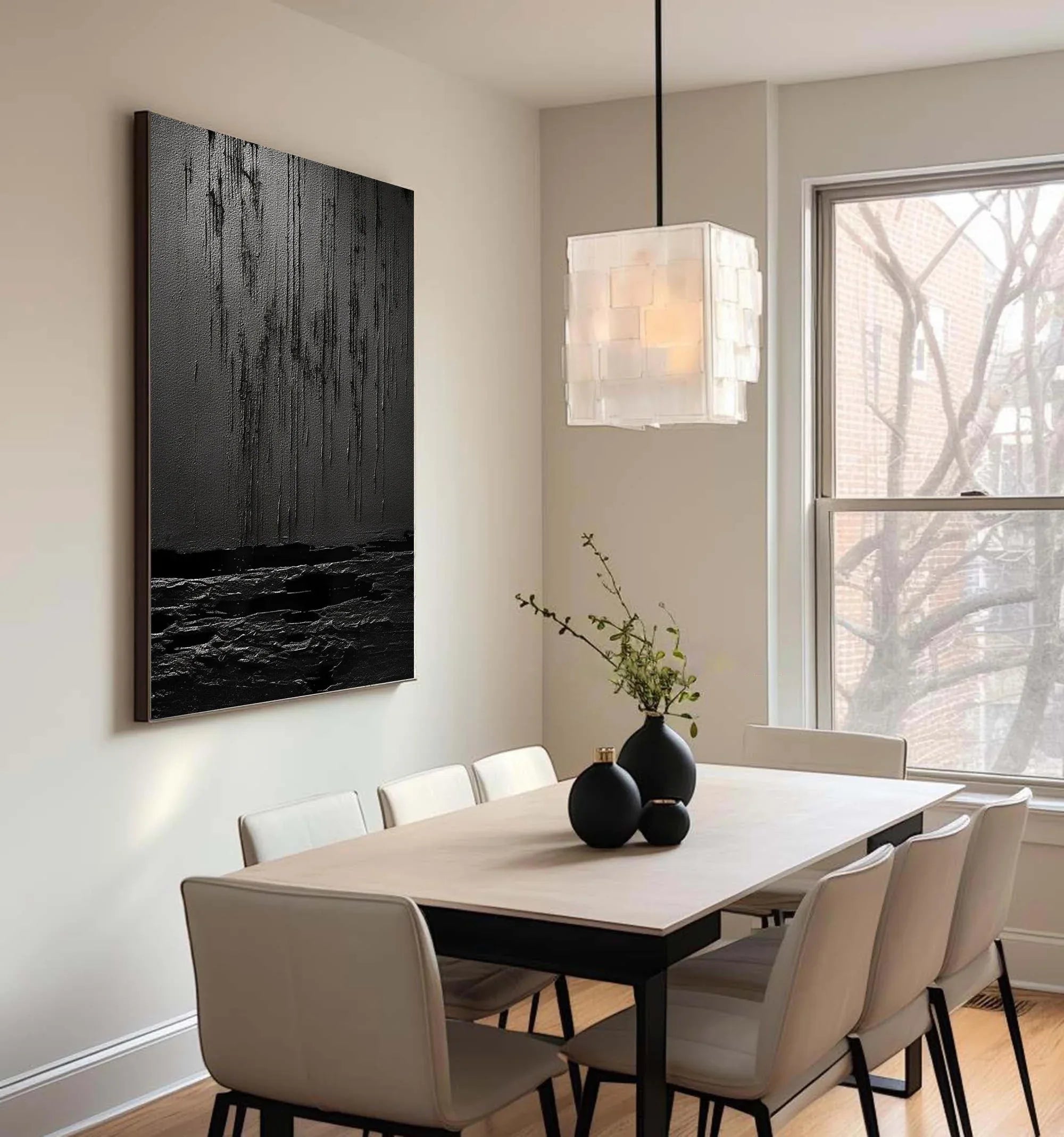 Midnight Echoes-Hand Drawn Pure Black Drip Texture Wall Art