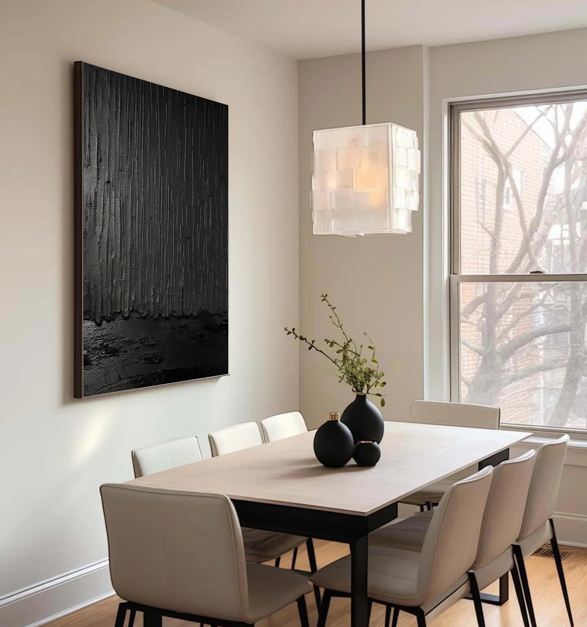 Shadows of Rain-Black Rain Curtain Abstract Thick Texture Oil Painting Wall Art