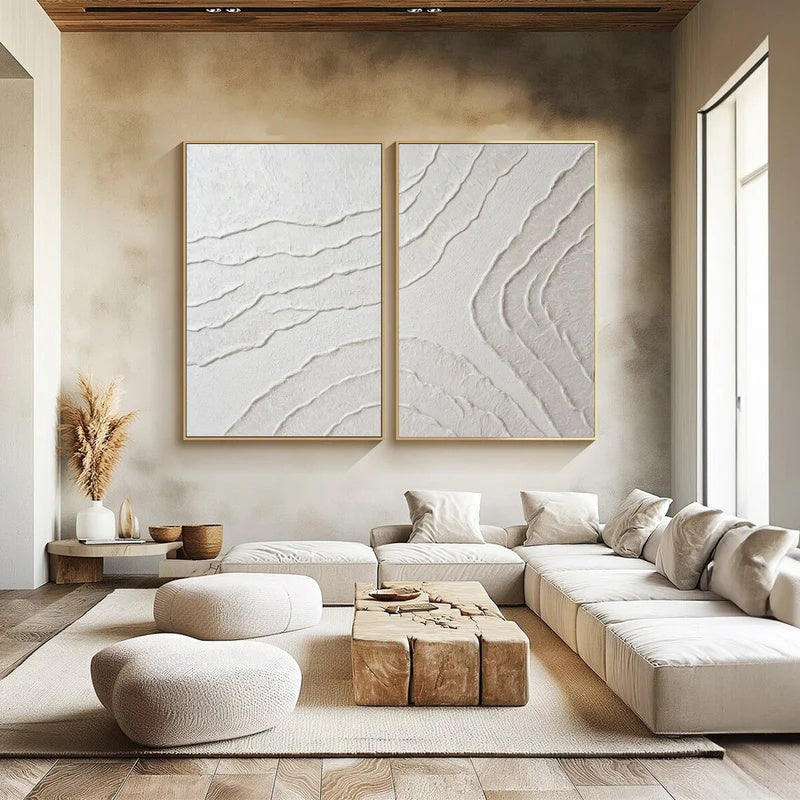 Minimalist Textured Abstract Diptych Wall Art for Modern Interiors – Silent Contours#AB14126
