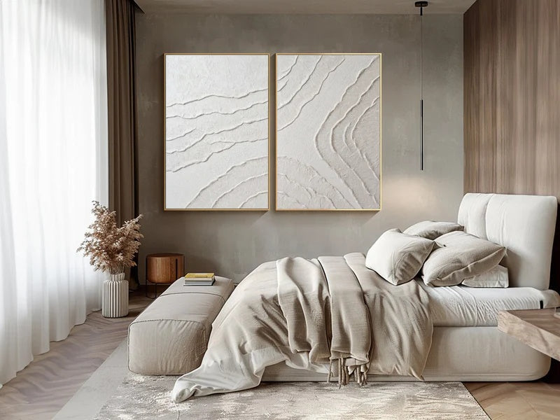 Minimalist Textured Abstract Diptych Wall Art for Modern Interiors – Silent Contours#AB14126
