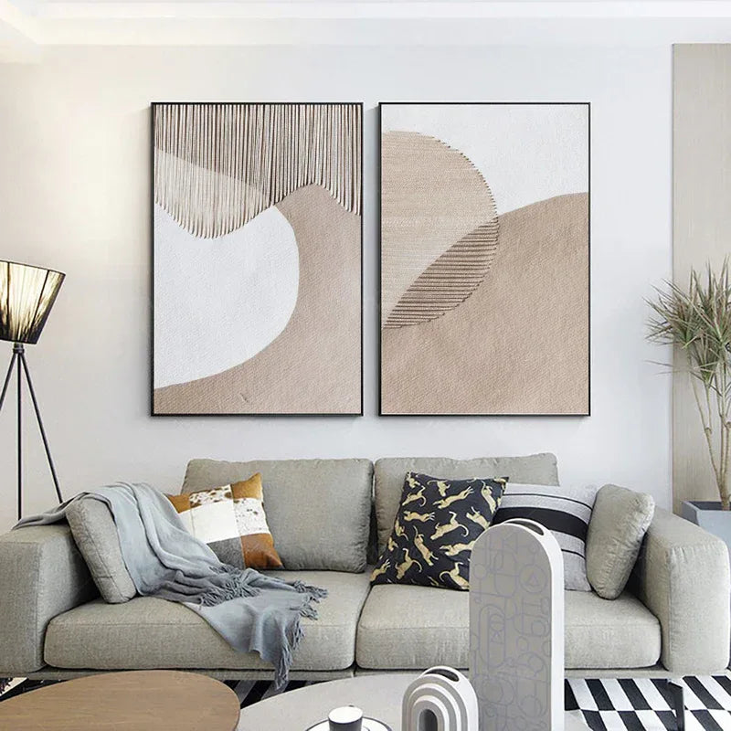 Duo of Curved Textures-Abstract Minimalist Dual Canvas Set with Textured Design SET OF 2