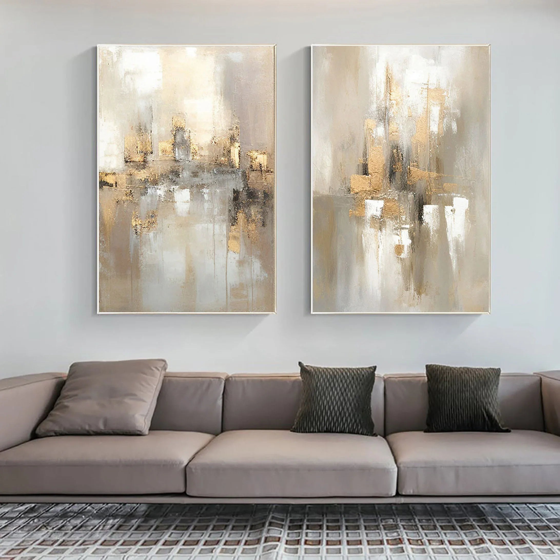 City Reflection-Modern Interior Design Abstract Urban Landscape Texture Wall Art SET OF 2
