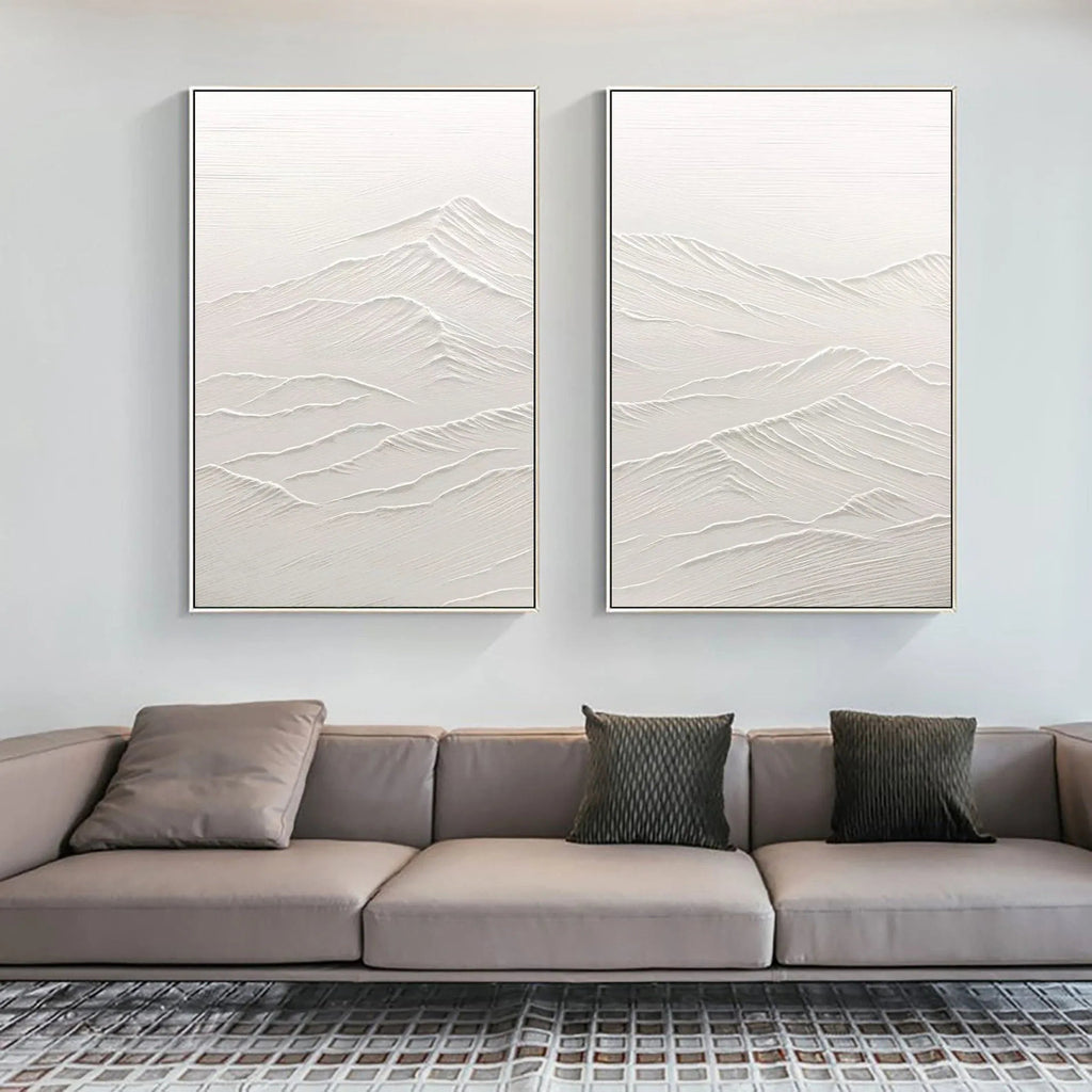 Ethereal Peaks Diptych SET OF 2-Wabi-Sabi Mountain Texture Wall Art