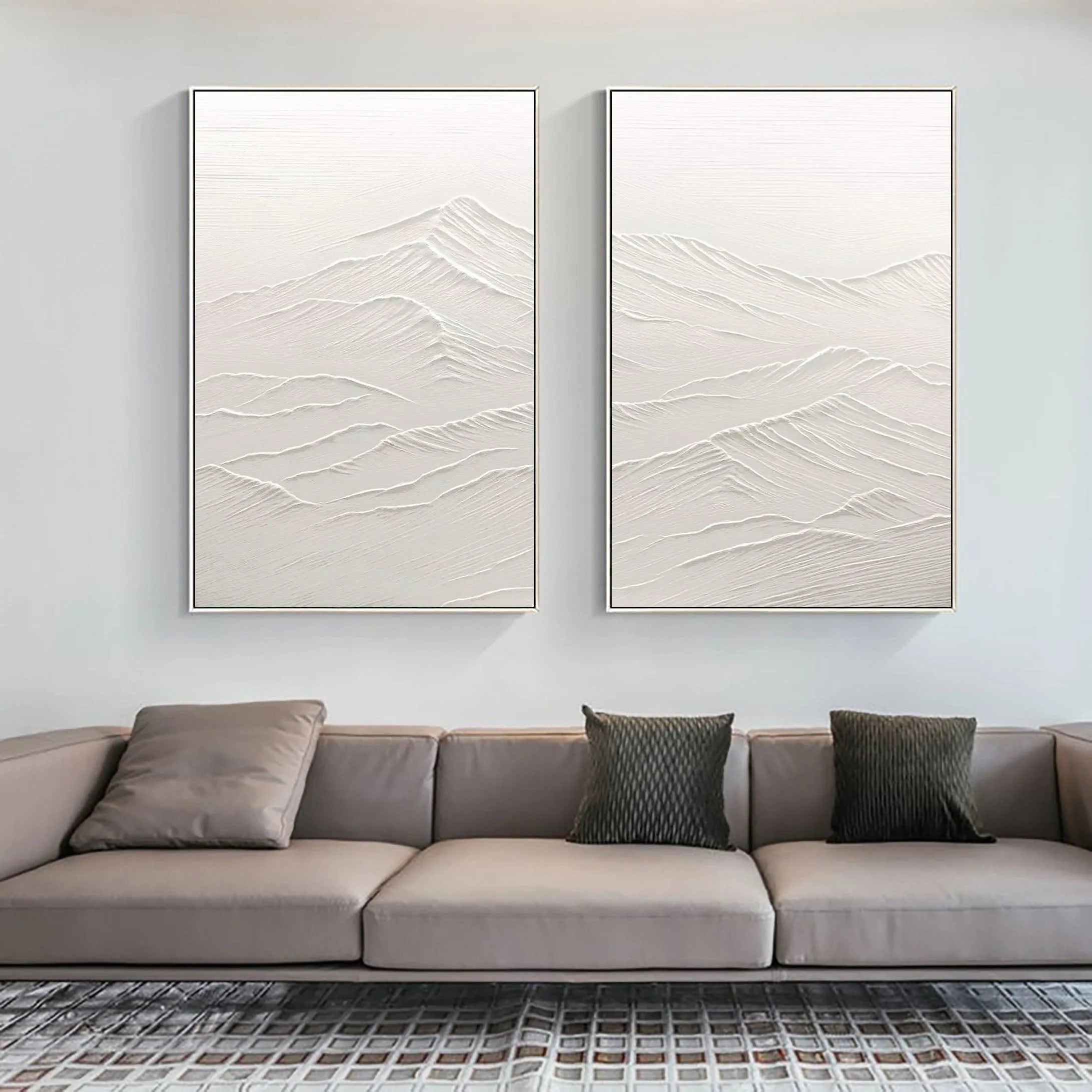 Ethereal Peaks Diptych SET OF 2-Wabi-Sabi Mountain Texture Wall Art