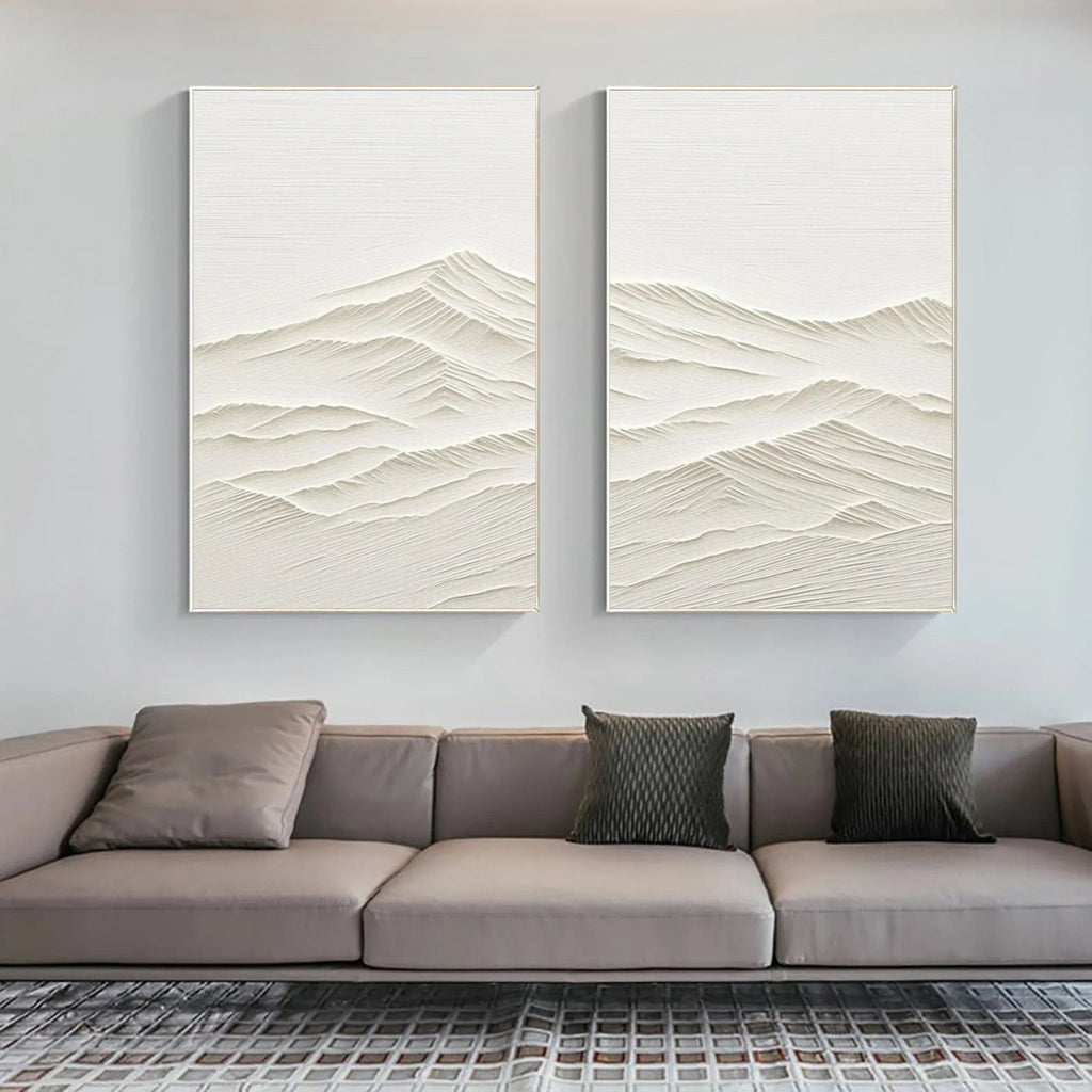 Horizon Drift SET OF 2-Wabi Sabi Style Symmetrical Shallow Rice Mountain Texture Wall Art