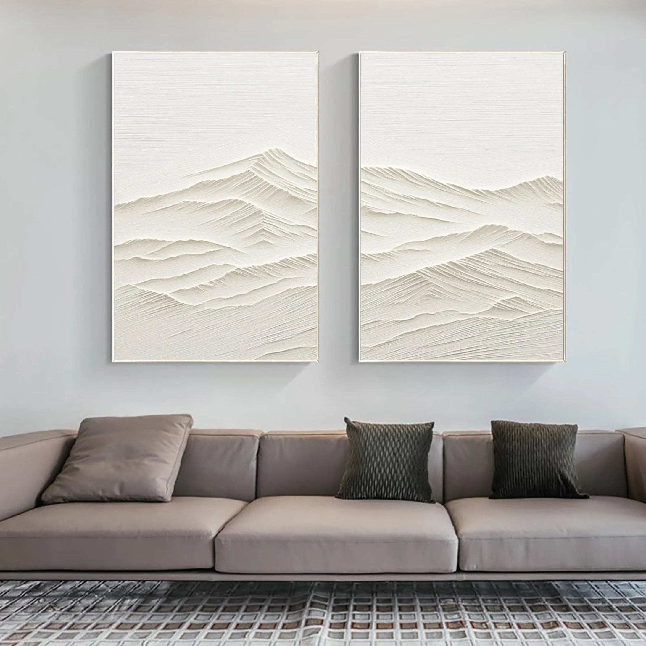 Horizon Drift SET OF 2-Wabi Sabi Style Symmetrical Shallow Rice Mountain Texture Wall Art