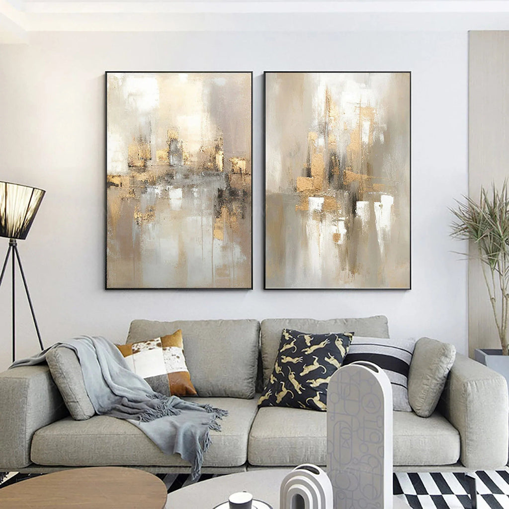 City Reflection-Modern Interior Design Abstract Urban Landscape Texture Wall Art SET OF 2